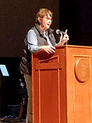 Event guest Cari Beauchamp makes a point during her introduction to Friday night's feature, "Why Be Good?"
