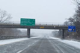 It snowed on Thursday as Jane and Karl arrived in Topeka from Kansas City area on Interstate 70 highway.