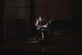 Donald Sosin, piano, and Alicia Svigals, violin, begin accompanying the Saturday evening feature movie, "The Ancient Law