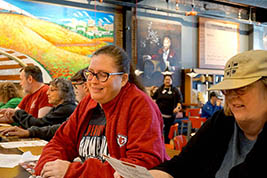 Melanie Lawrence and Denise Morrison sit together for breakfast on Sunday morning in downtown Topeka at Iron Rail 